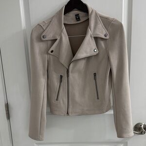Windsor Light Beige Faux Suede Biker Jacket